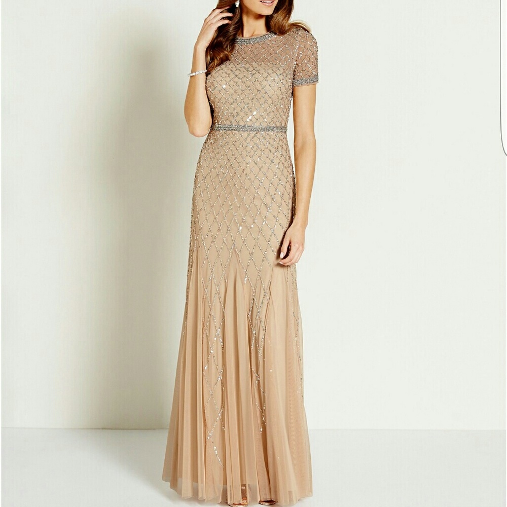 Adriana Papell Embellished Champagne Gown